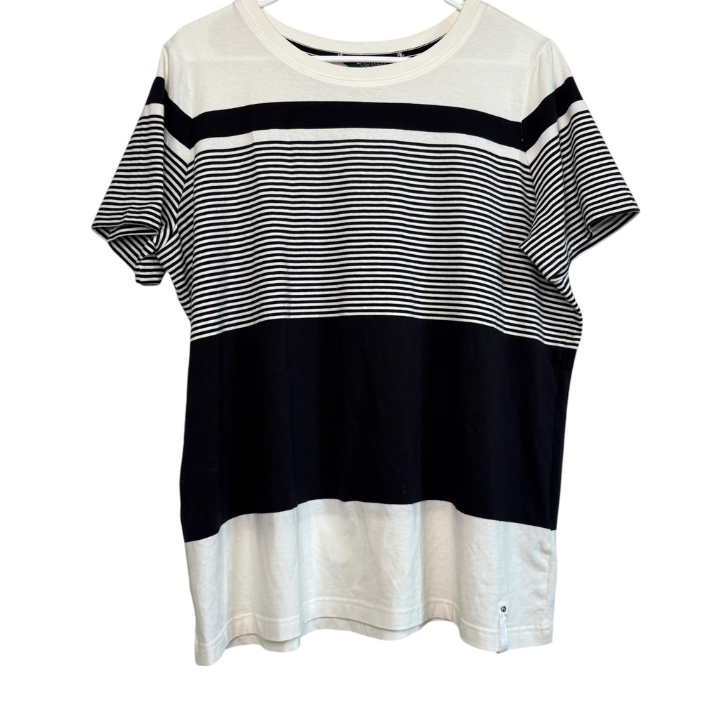 Lauren Ralph Lauren Striped T-Shirt Size Large Black‎ White Nautical Preppy